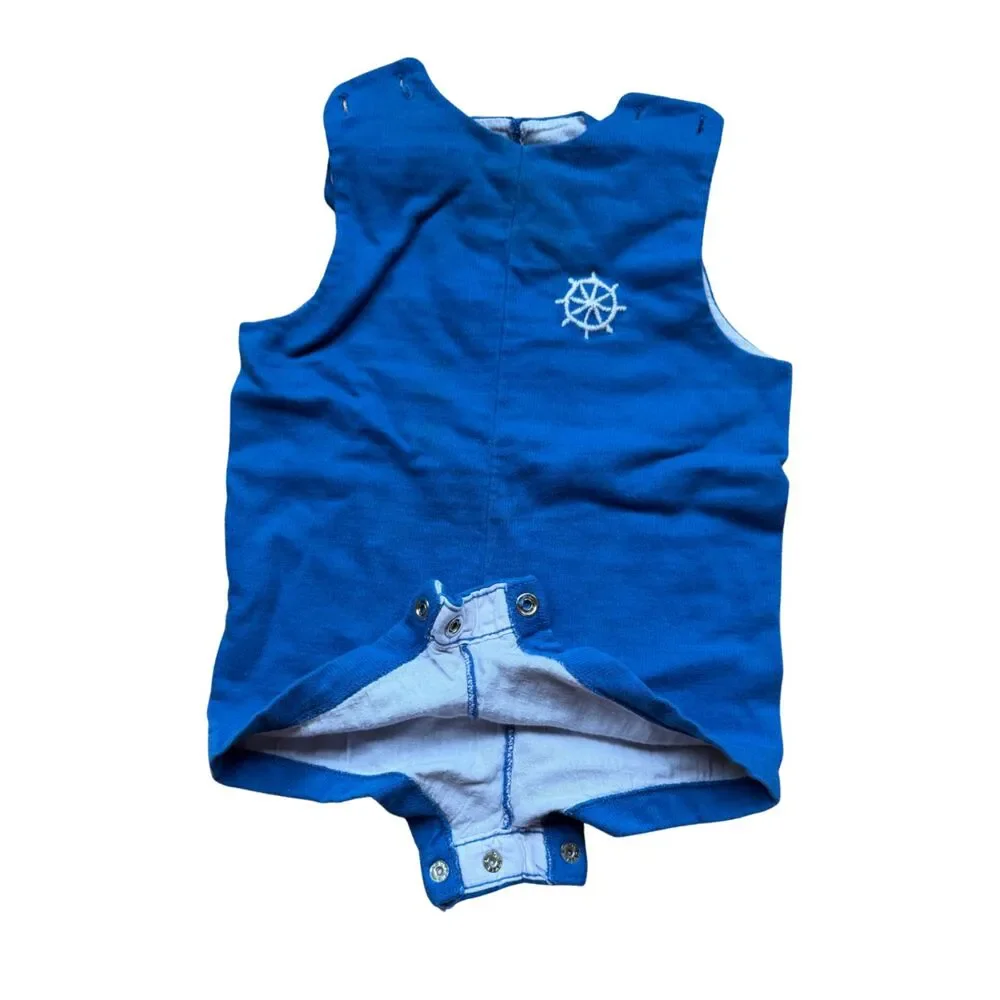 VTG Blue Carter's Baby Lined Sleeveless Shorts Nautical Sailor Romper 6 Mo 90s